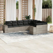 Set Divano da Giardino 9pz con Cuscini Grigio Chiaro Polyrattan