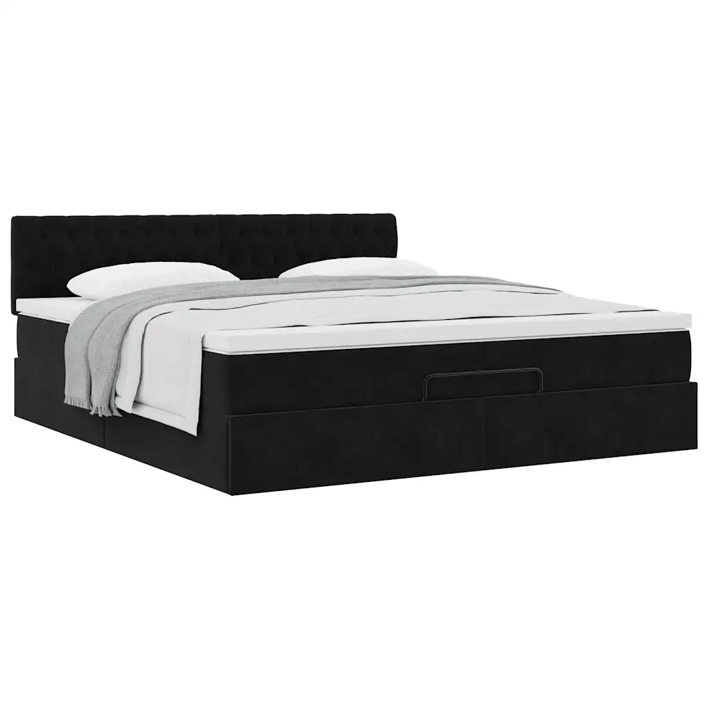 Struttura Letto Pouf con Materasso Nero 180x200 cm in Velluto 3311863