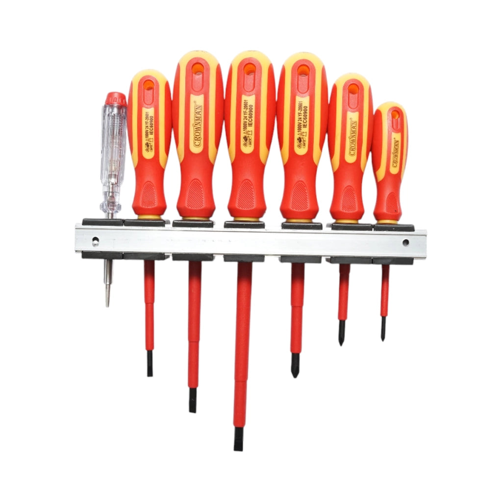 Set di 7 cacciaviti isolati 1000V per elettricisti, diritti e a croce con punta magnetica Cr-V Crownman