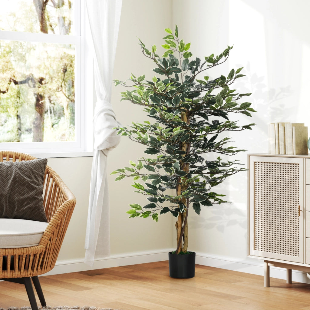 Pianta Finto Fico 130 cm 702 Foglie 3 Tronchi con Vaso ¨C zephmum ¨C ?15x12.5 cm per Interni Esterni