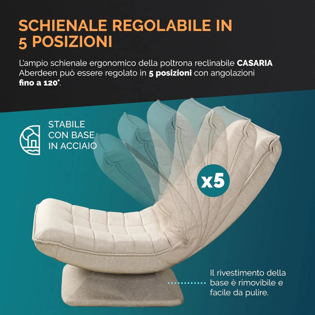 ® Poltrona Relax da Lettura con Schienale Regolabile 360° Pieghevole Portata 150kg 60x105x87cm Sedia da Pavimento Imbottita Salotto Gaming