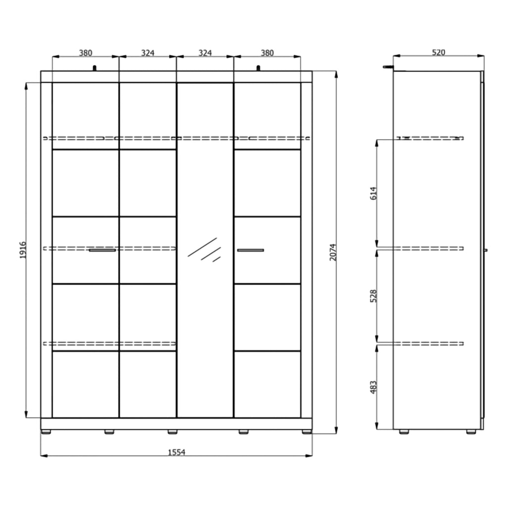 Armadio Camera da Letto Pushka, Guardaroba Grande Appendiabiti, 156x208h cm Bianco Opaco