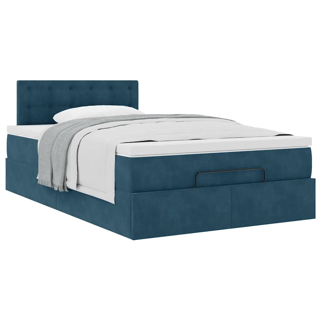 vidaXL Struttura Letto Pouf con Materasso Blu Scuro 120x200 cm Velluto