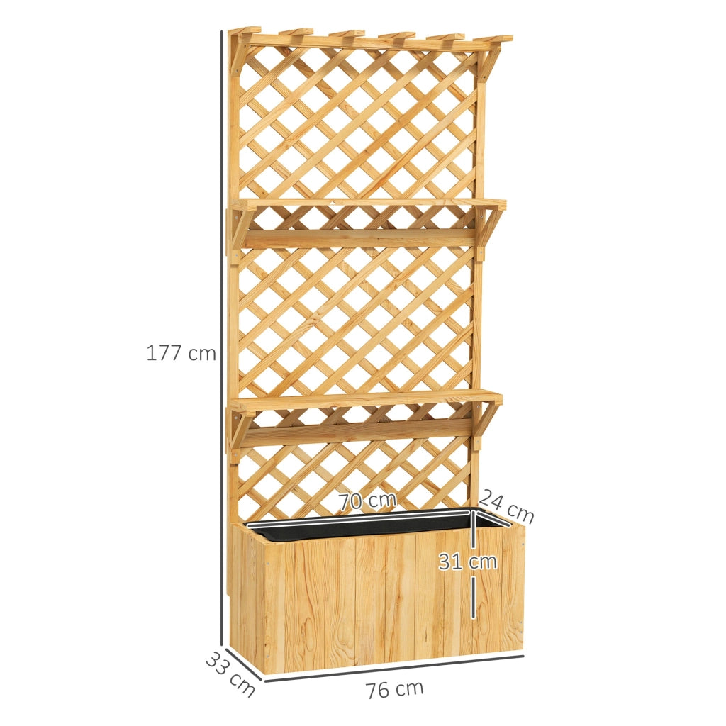Fioriera Rettangolare con Traliccio per Piante Rampicanti 76x33x177 cm Fori di Drenaggio e 2 Mensole in Legno di Abete