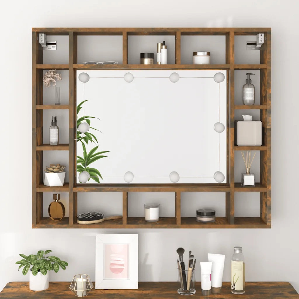 Mobile a Specchio con LED Rovere Fumo 91x15x76,5 cm 820448
