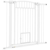 Barriera di Sicurezza per Cani, Sistema di Doppio Blocco, Montaggio a Pressione o a Foratura, Larghezza 76-104 cm, Bianco