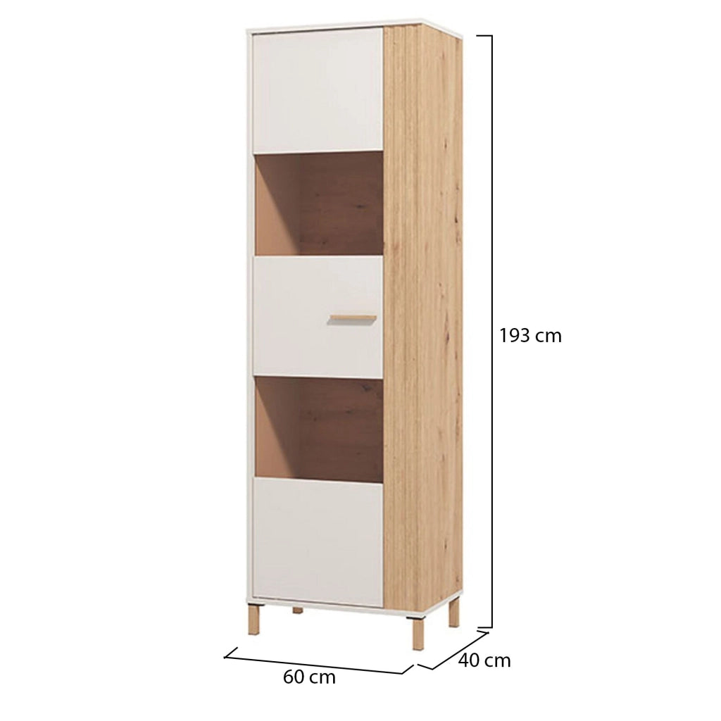 Mobile Espositore Mondaino, Vetrina 4 Ripiani, 59.5x40x192.5h cm Marrone Rovere Nodi
