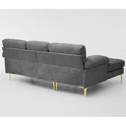 Divano angolare reversibile 3 posti con chaise longue intercambiabile e braccioli imbottiti in chenille grigio