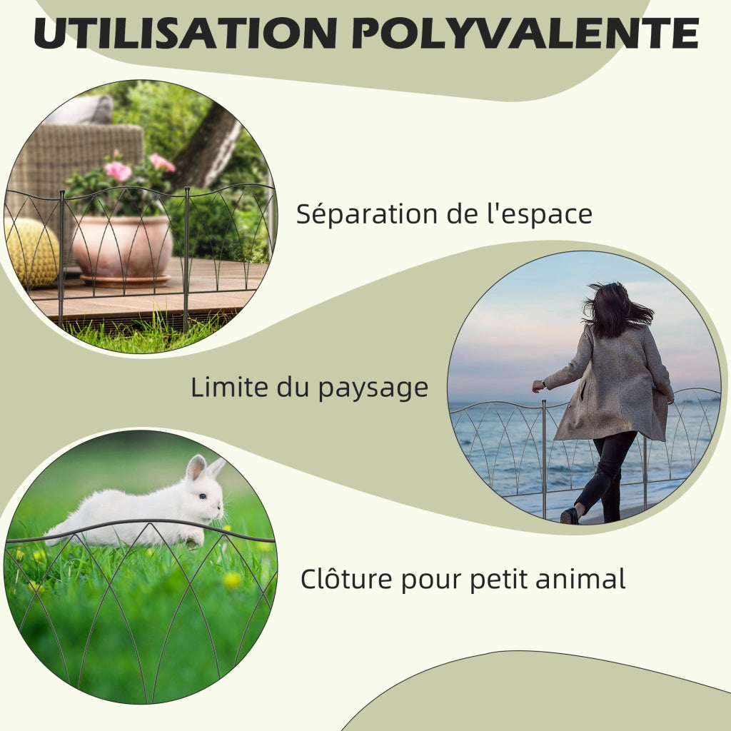Recinzione decorativa per giardino ¨C zephmum ¨C 5 pezzi, metallo, nero, 305x62 cm