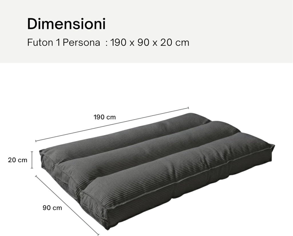 Futon Giapponese 1 Persona Comodo e Spesso, Prodotto in Francia, Sfoderabile, Materassino Pieghevole, Tatami Giapponese Pratico–Letto Singolo, Cinghia di Fissaggio inclusa (90 x 190 cm, Grigio Scuro)