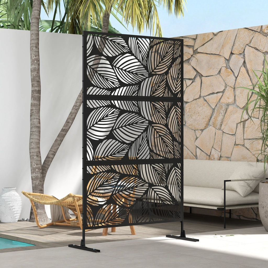 Paravento per esterno in acciaio nero con motivo vegetale ¨C Zephmum ¨C 122x45x198 cm