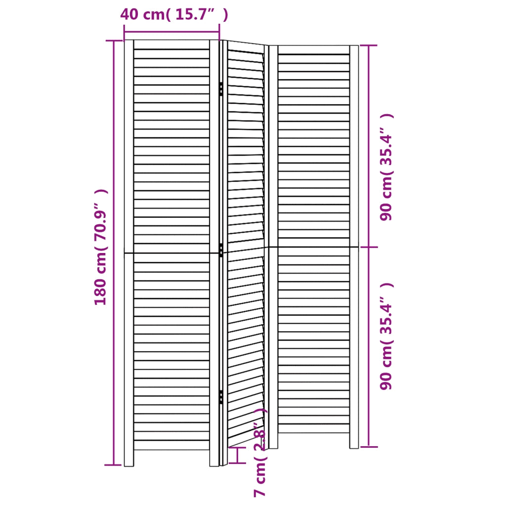 Divisorio Ambienti 3 Pannelli Nero Legno Massello di Paulownia 358846