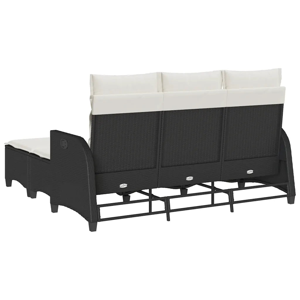 Set Divani da Giardino 3 pz con Cuscini Forma L Polyrattan Nero