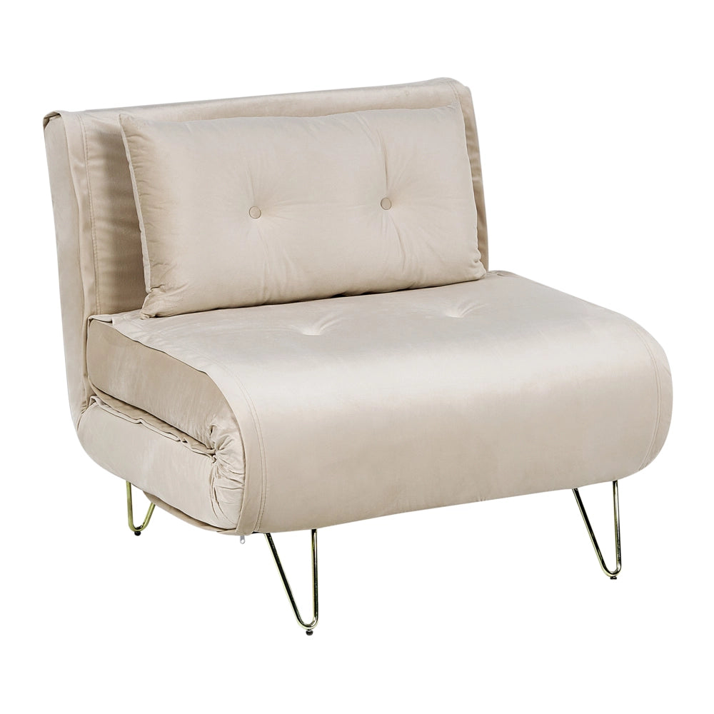 Divano letto 1 posto in velluto beige con cuscino e gambe in metallo dorato pieghevole senza braccioli dorato glamour