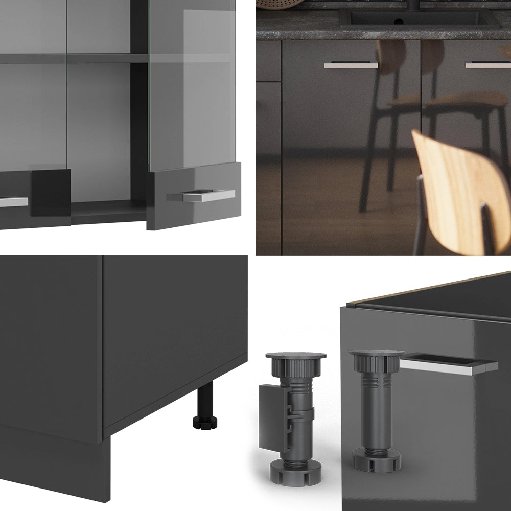 Cucina completa R-Line Antracite lucido/Antracite 140 cm senza piano di lavoro Vicco