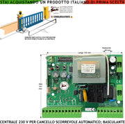 Scheda per Cancello Scorrevole e Basculante 230 V 550 W Gestione Fine Frizione Elettronica Rallentamenti Corsa Luce di Cortesia Uscita Lampeggi Differenziati Indicano i Movimenti Cartello Monitore
