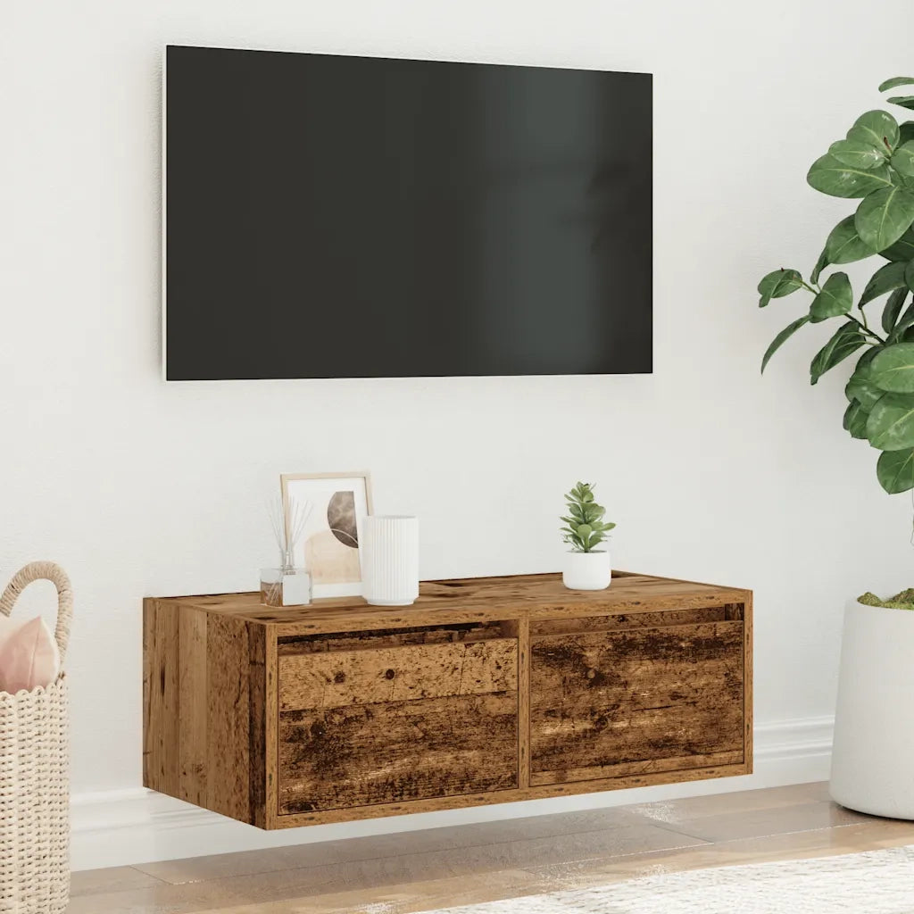 Mobile Porta TV con Luci LED Legno Antico 75x35,5x25 cm 860236