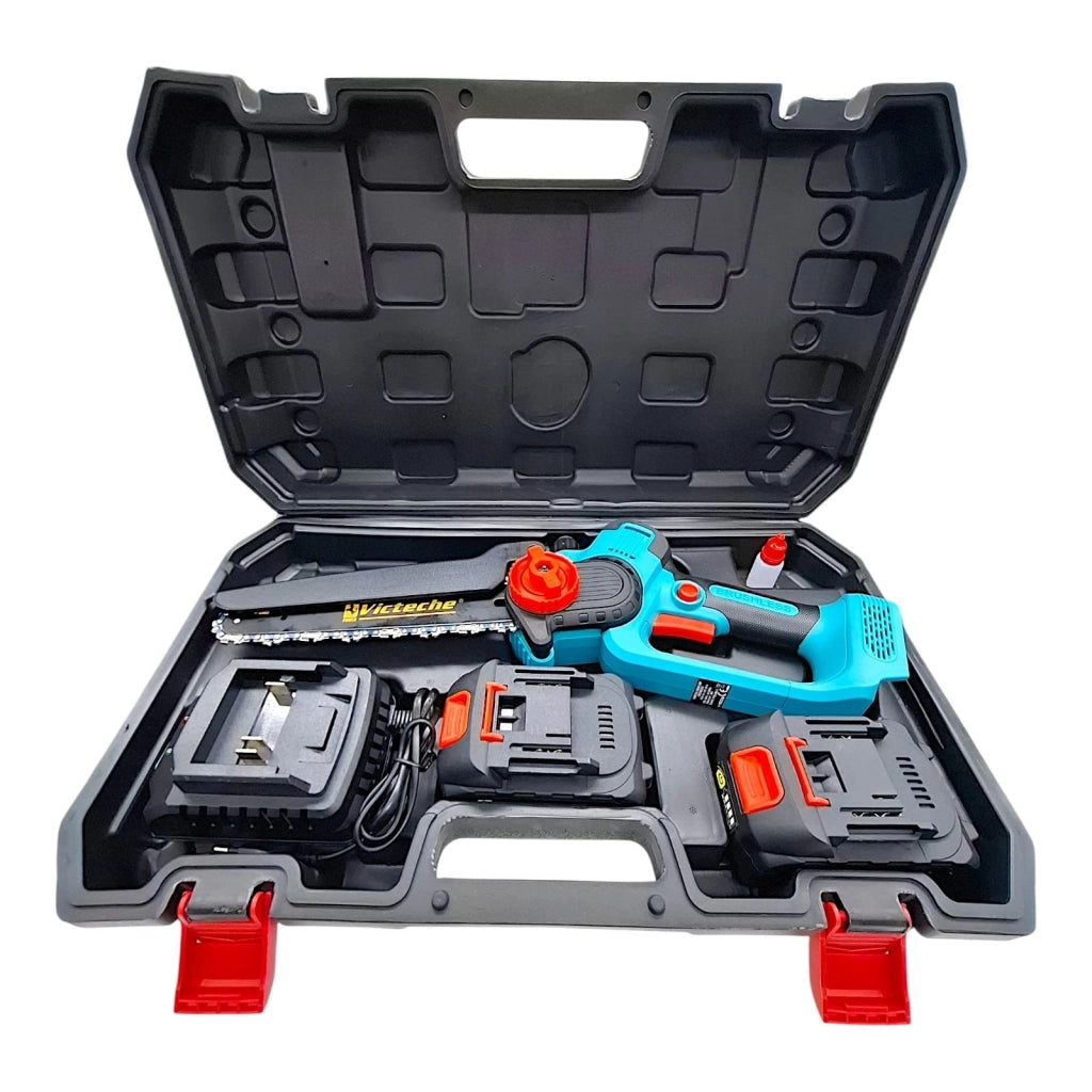 Motosega a Batteria 8" Brushless 21V con 2 Batterie, Olio e Valigetta