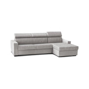 Divano fisso Angera, Divano ad angolo, Made in Italy, SofÒ  Soggiorno con chaise longue, in tessuto imbottito - Penisola contenitore Destra, con Braccioli slim, cm 280x95h85, Grigio