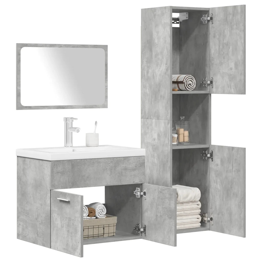 Set Mobili da Bagno 4 pz Grigio Cemento in Legno Multistrato 3324899