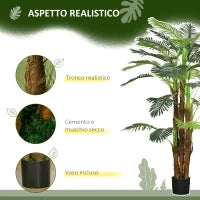 Palma Artificiale Verde da 160 cm in Vaso con 36 Foglie, in PE e Cemento per Interno ed Esterno