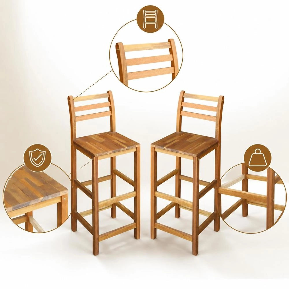 Bar Stools, Set Of 2, Solid Acacia Wood