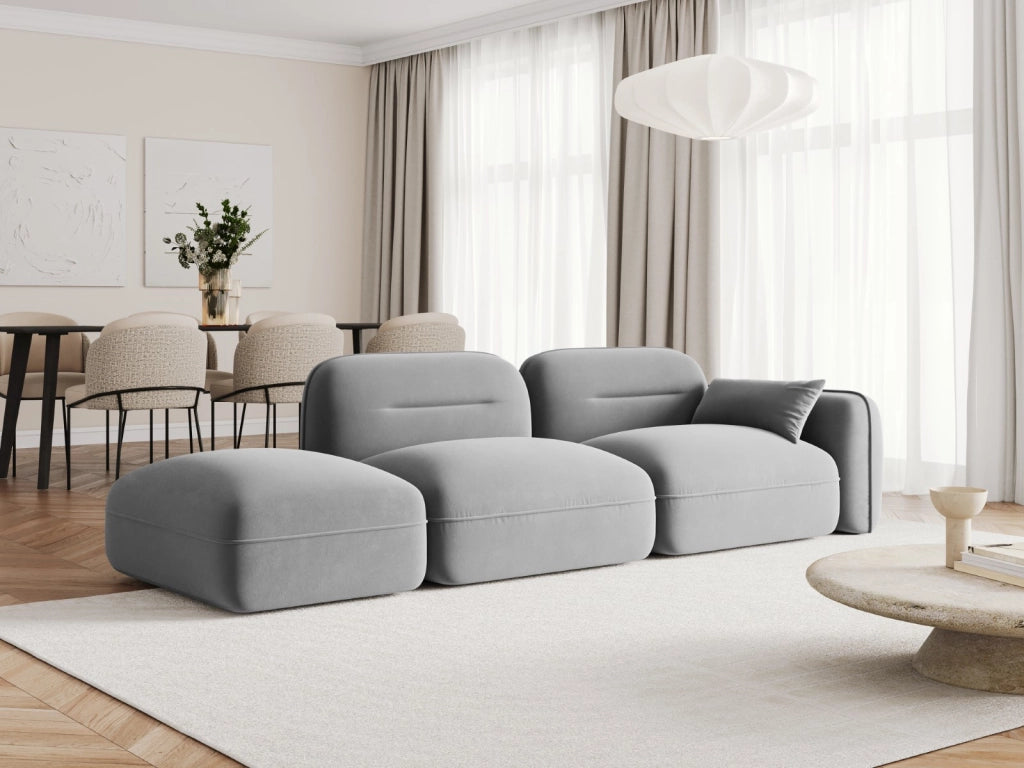 Cosmopolitan Design - Divano modulare sinistro "Sydney" 3 posti in velluto grigio chiaro 