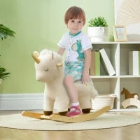 Cavallo a Dondolo per Bambini 2-4 Anni a Unicorno con Suoni e Rivestimento Morbido, Bianco
