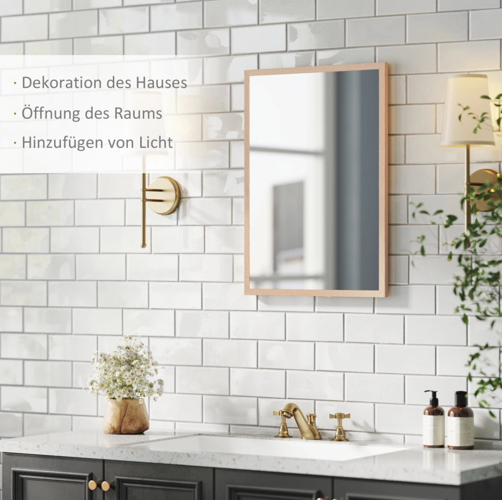 Specchio da parete rettangolare con 4 ganci, cornice in MDF, 50 x 70