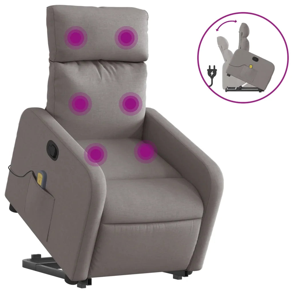 Poltrona Alzapersona Massaggiante | Sedia Relax Reclinabile Tortora Tessuto