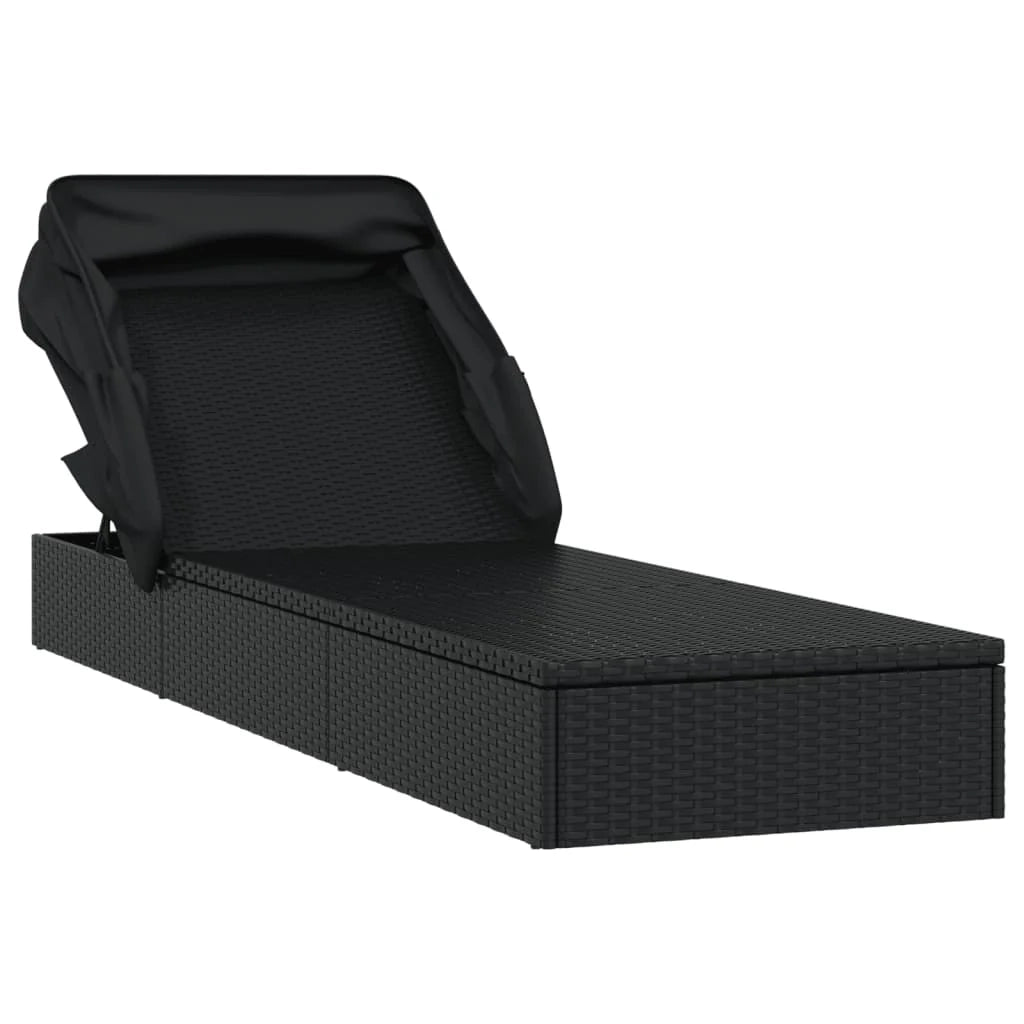 Lettino prendisole con tettuccio pieghevole 213 x 63 x 97 cm resina intrecciata nera 02_0012209