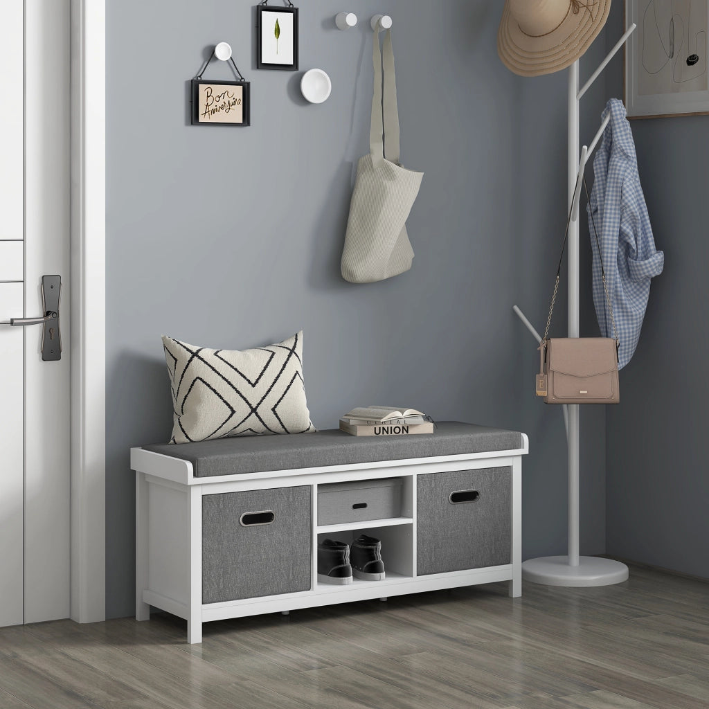Panca Scarpiera con 3 Ripiani Regolabili e 2 Cassetti ¨C Zephmum ¨C Truciolato, Bianca e Grigia, 105x35x47 cm