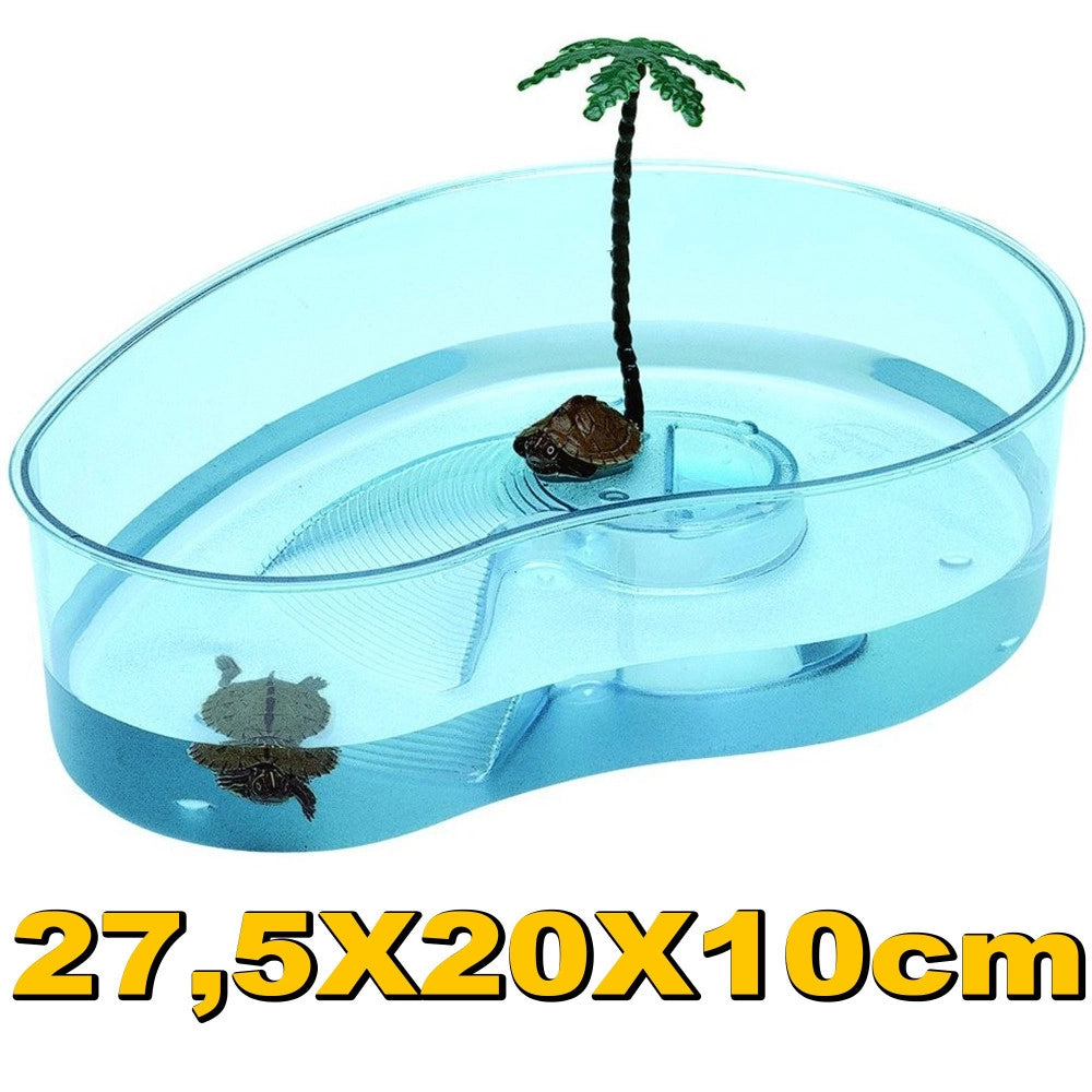 Trade Shop - Tartarughiera Trasparente Con Palma 27,5x20x10cm Acquario Vasca Per Tartarughe -
