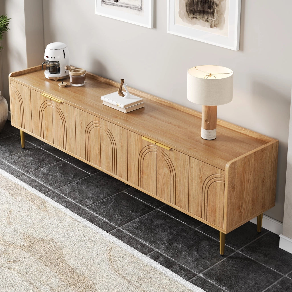 OKWISH Mobile TV con Ante, Passacavi, Stile Moderno per Soggiorno, in MDF, Naturale, 170 x 35 x 47.5 cm
