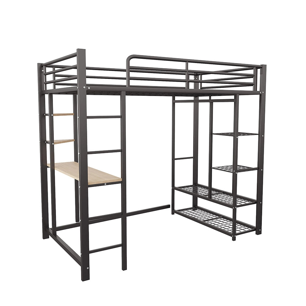 Letto a Castello Bambini – Xylo – 90x200cm Nero, con Scala, Tavolo Sospeso, Scomparti Ripostiglio