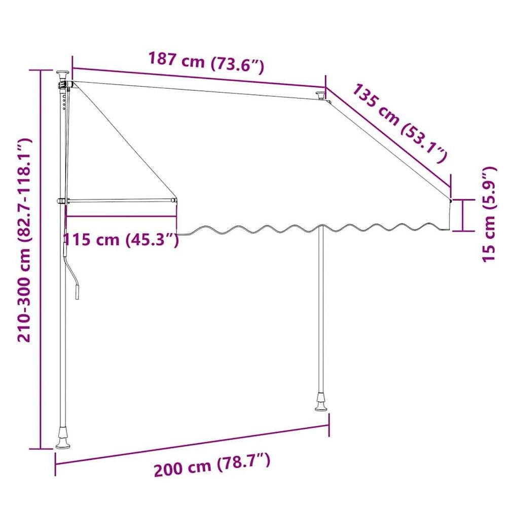 Retractable Awning, Manually Operated, 200 Cm, Yellow/blue Striped