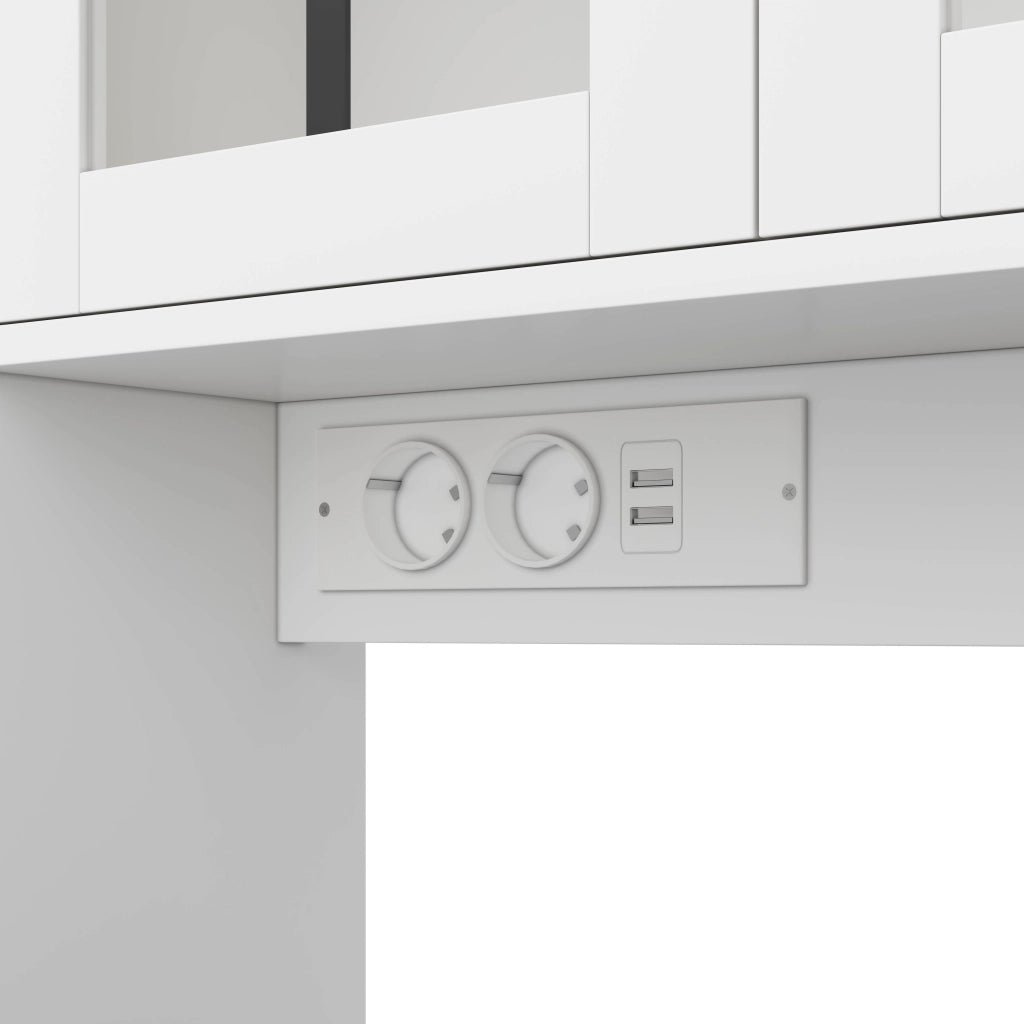 Credenza alta da cucina con LED, prese e ripiani regolabili, ante in vetro per cucina e soggiorno 105 × 40 × 185 cm