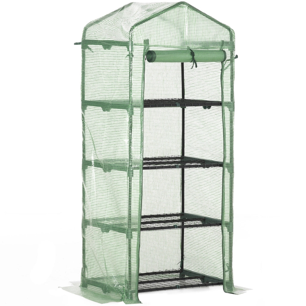 EasyComfort Serra per Piante Verticale con Scaffale a 4 Ripiani in Acciaio e PE Verde Scuro, 70x50x160cm
