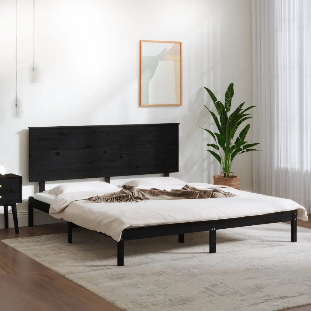 Giroletto-Struttura Letto Nero in Legno Massello di Pino 200x200 cm 184329