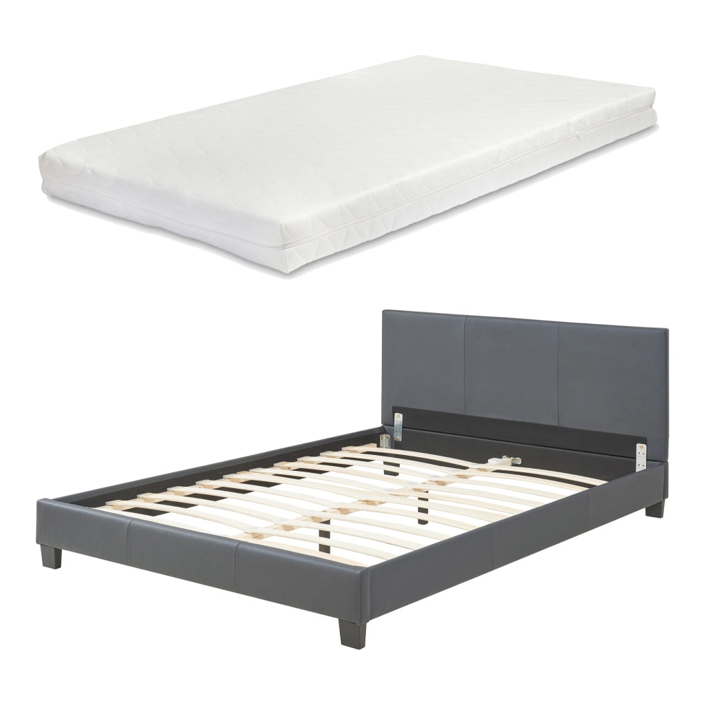 Letto Francese Albacete con Testiera Alta e Materasso 140x200 cm Similpelle Grigio scuro Corium