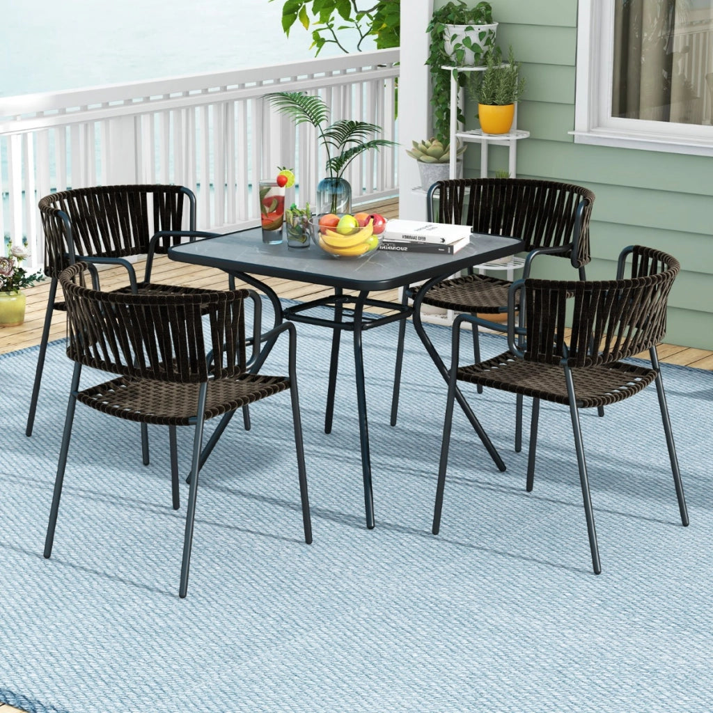 Tavolo da esterno 4 posti con foro per ombrellone 42 mm telaio in metallo, Tavolo da giardino 80x80cm Grigio-Tavoli da esterno