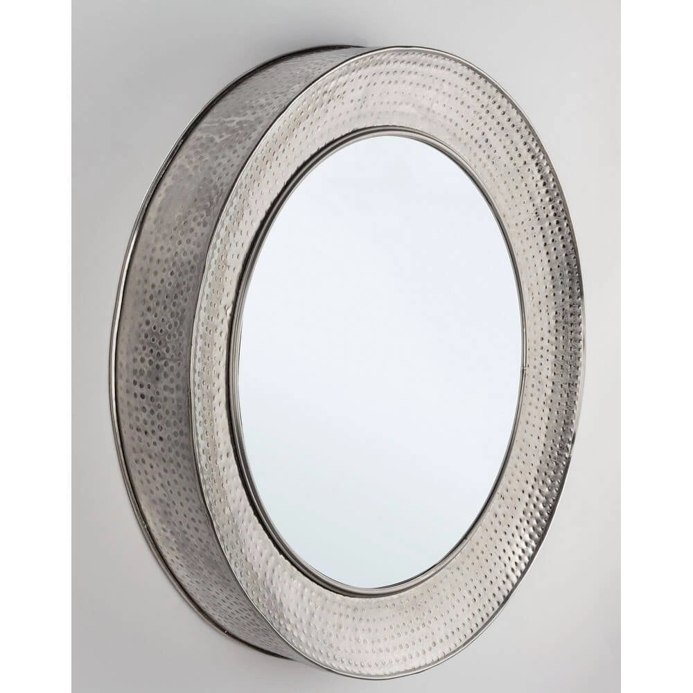Specchio Rotondo con Cornice in Acciaio Finitura Nichel 80 cm - BAKER