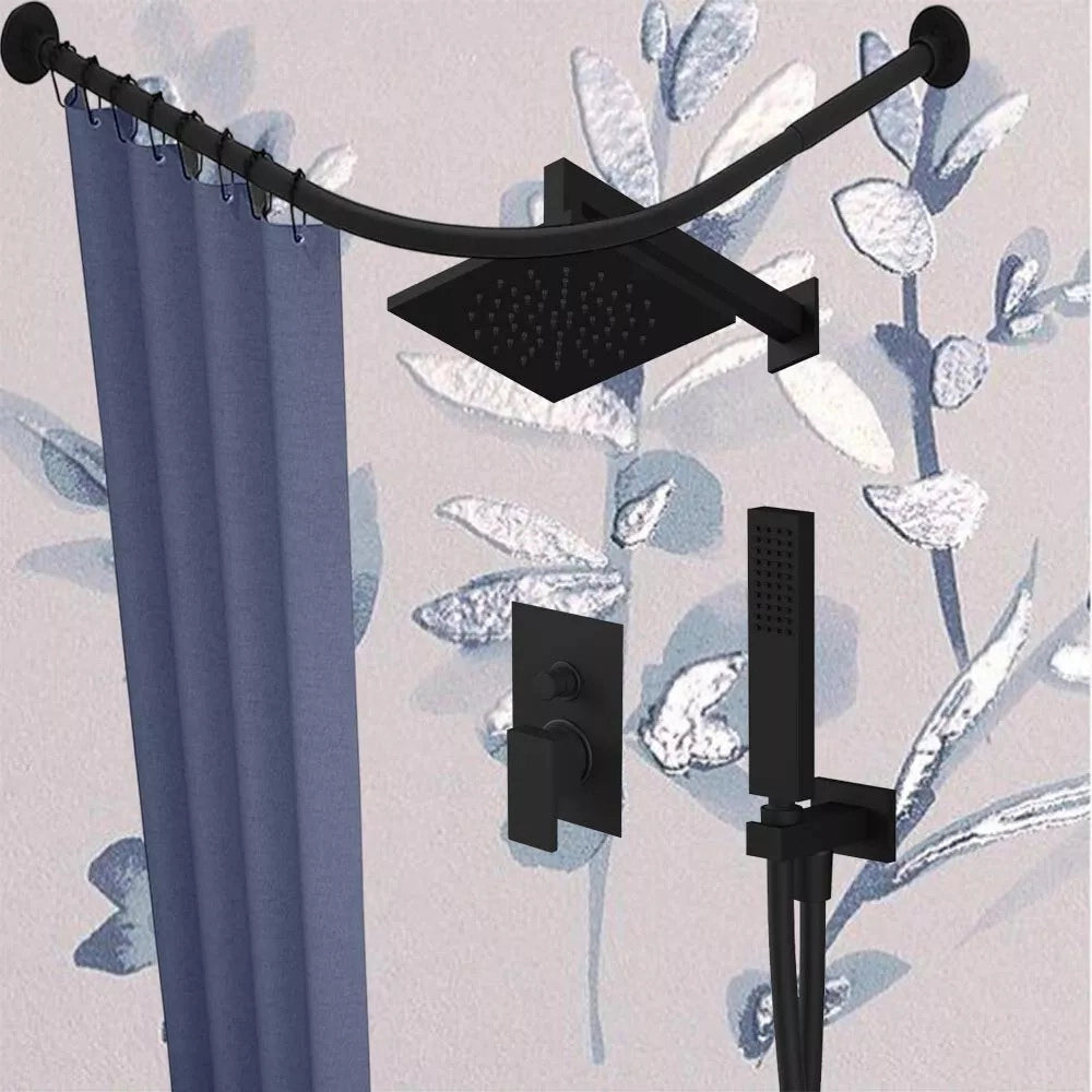 Trade Shop - Bastone Asta Per Tenda Doccia Barra Curva Angolare Nera 90x90cm Universale 87236 -