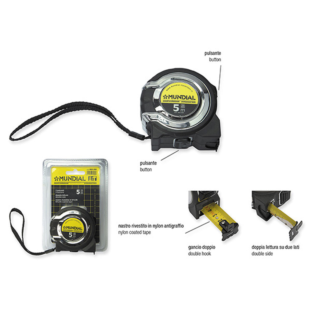 FLESSOMETRO METRO 5mtX25mm ESTENSIBILE PROFESSIONALE MUNDIAL 1821.050