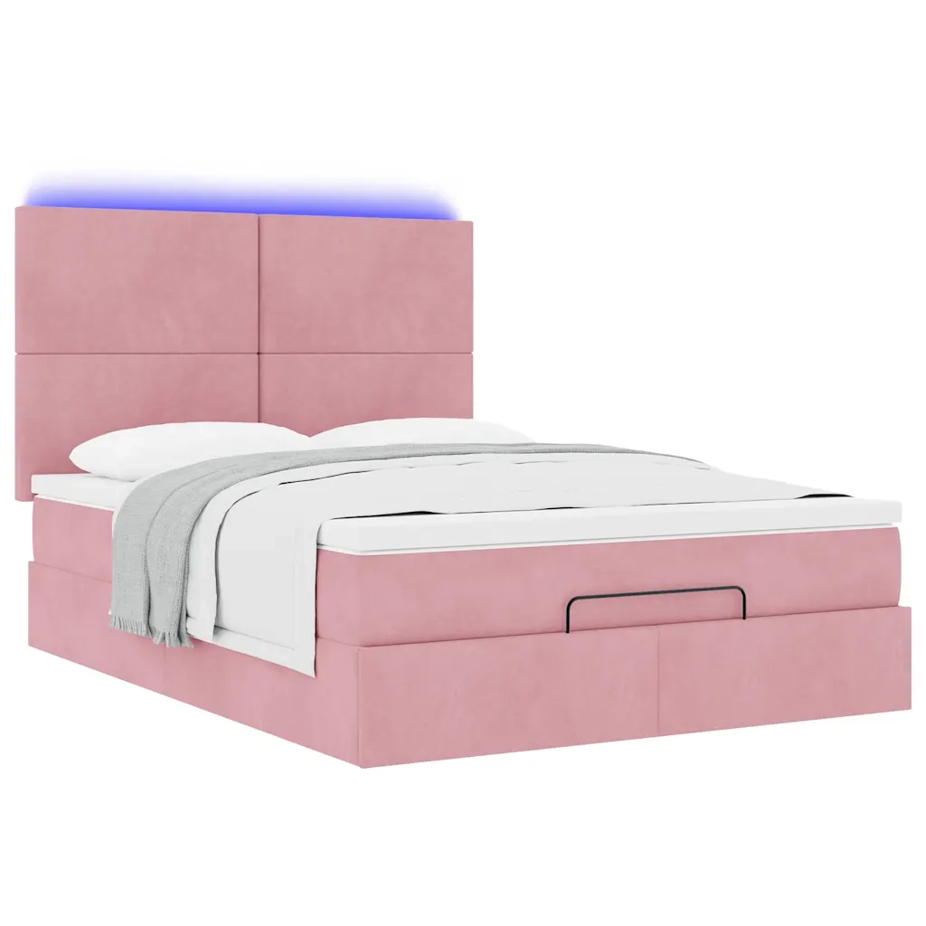 Struttura Letto Pouf con Materassi Rosa 140x190 cm in Velluto 3314251