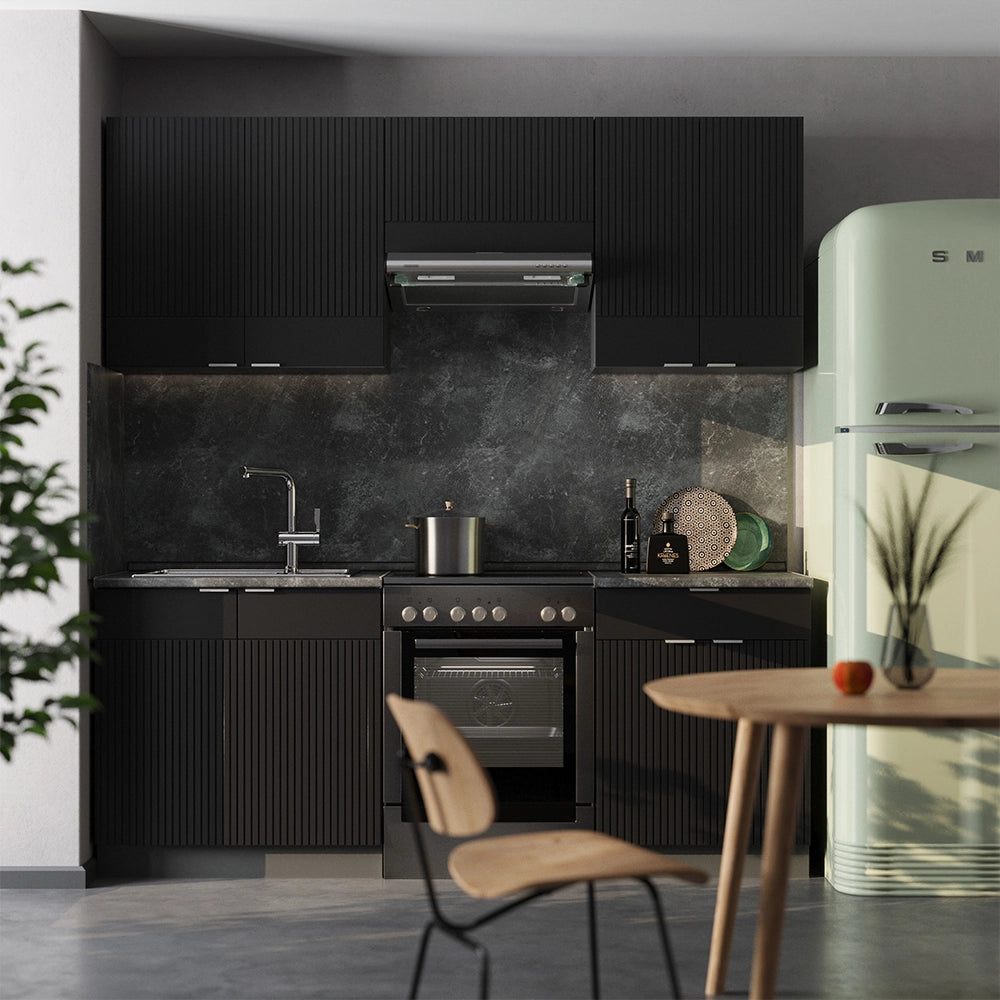 Cucina componibile Fame-Line Nero rigato/Antracite 200 cm, PL Marmo Vicco