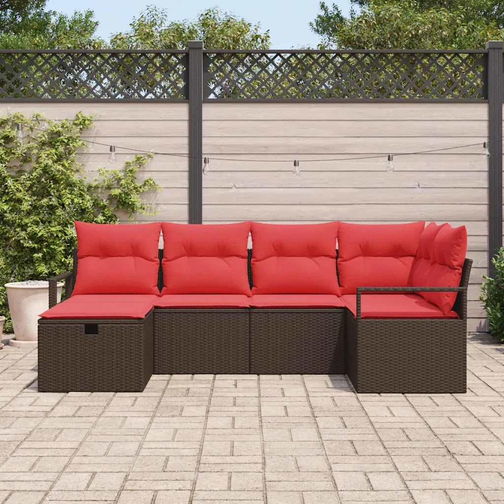Set di divani con cuscino Marrone e Rosso polyrattan