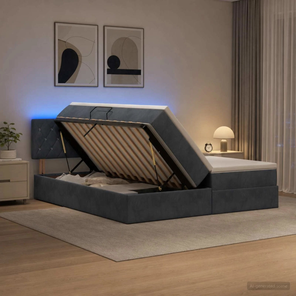 Letto con contenitore LED e materasso Grigio Scuro 200 x 200 cm 3459379