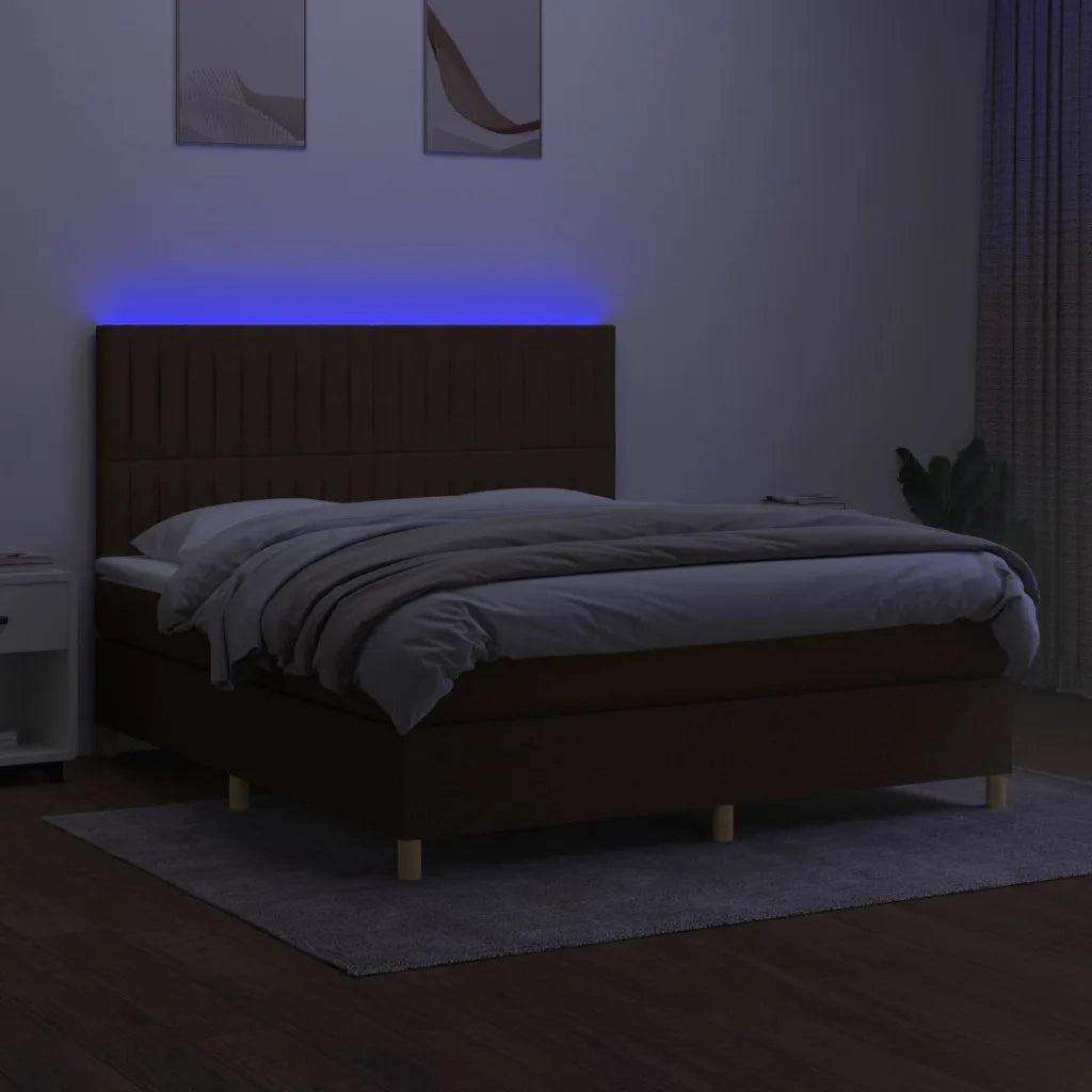 Letto a Molle Materasso e LED Marrone Scuro 160x200 cm Tessuto 3135608