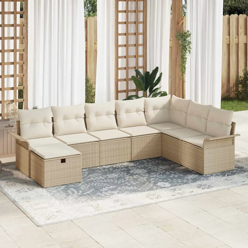 vidaXL Set Divano da Giardino con cuscino 8 pcs Beige Poly Rattan